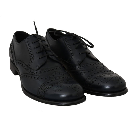 Dolce & Gabbana Elegant Blue Leather Wingtip Derby Shoes dark-blue-leather-wingtip-oxford-dress-shoes