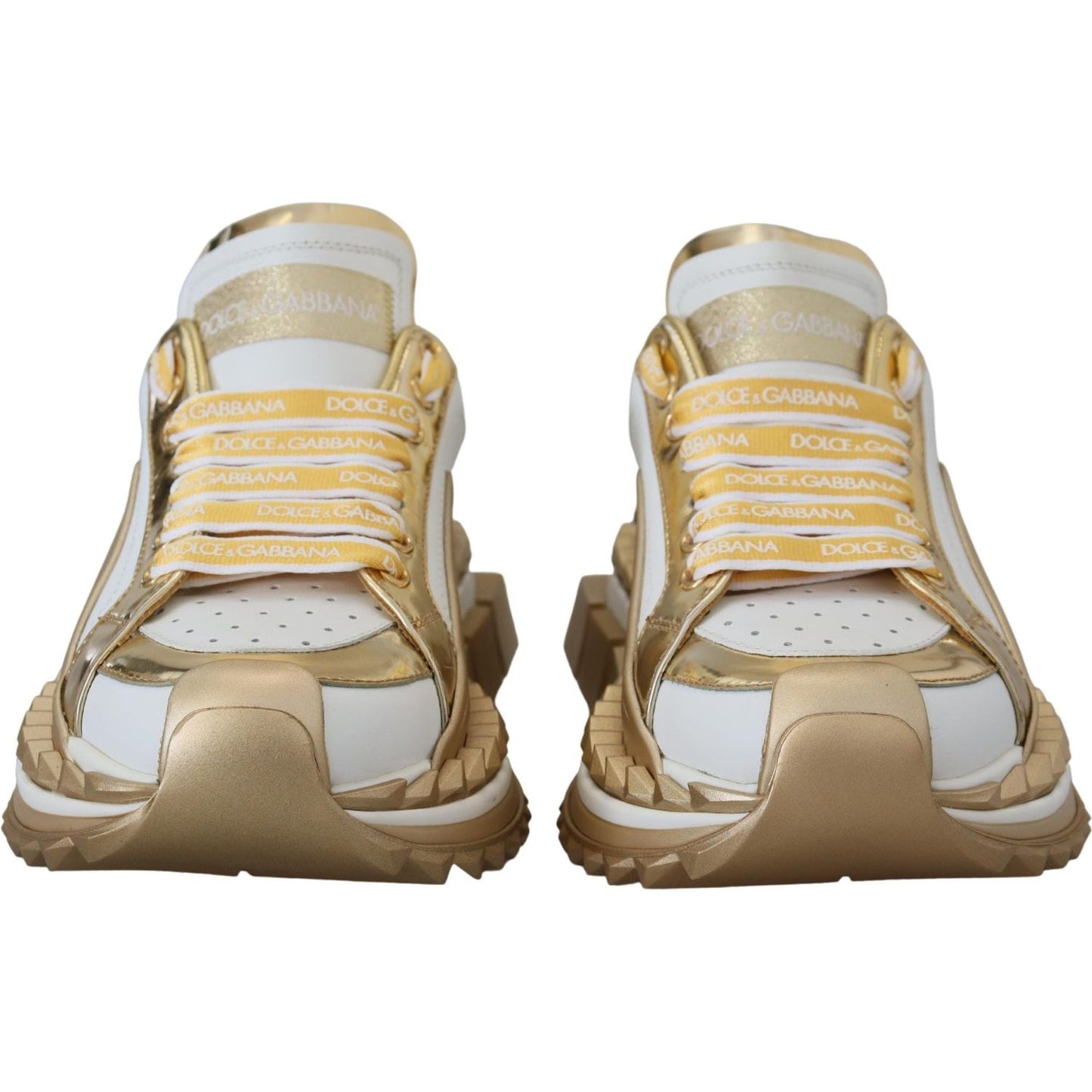Dolce & Gabbana Elegant White and Gold Leather Sneakers white-and-gold-super-queen-leather-shoes