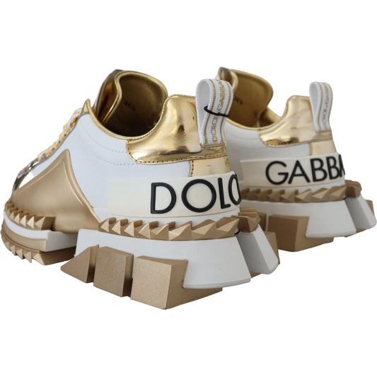 Dolce & GabbanaElegant White and Gold Leather SneakersMcRichard Designer Brands£589.00