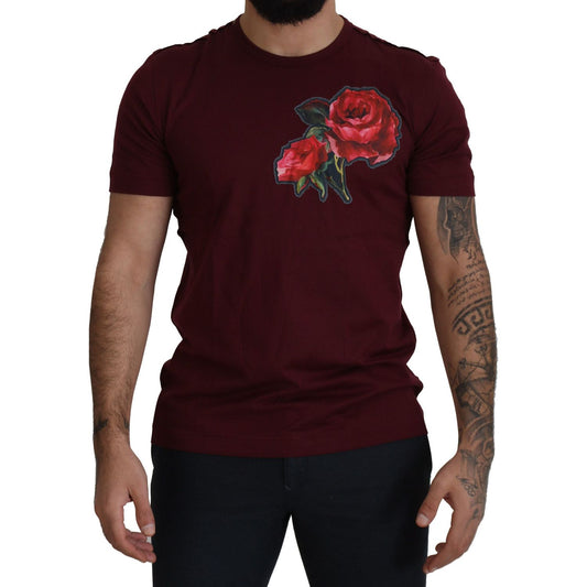 Bordeaux Roses Cotton Crewneck T-shirt