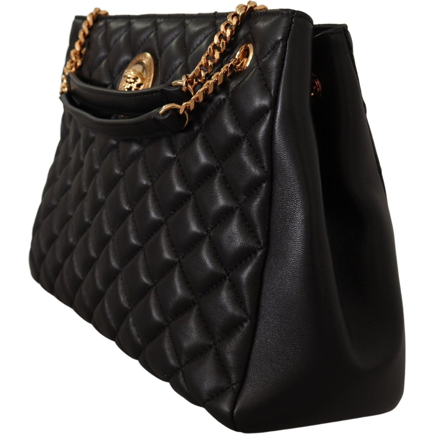 Versace | Elegant Large Black Nappa Leather Tote| McRichard Designer Brands   