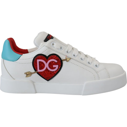 Dolce & Gabbana Elegant White Portofino Leather Sneakers white-leather-sneaker-portofino-logo-heart-shoes