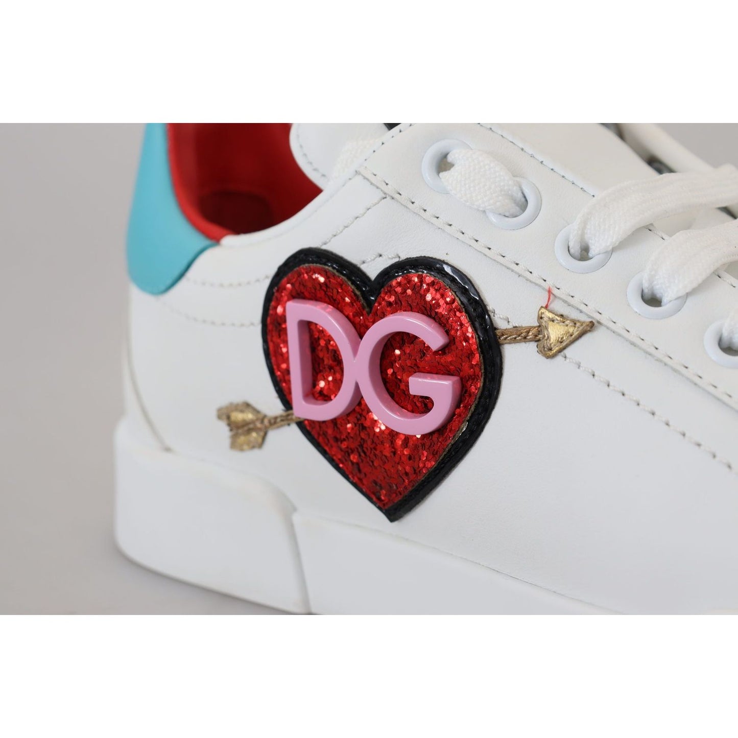 Dolce & Gabbana Elegant White Portofino Leather Sneakers white-leather-sneaker-portofino-logo-heart-shoes