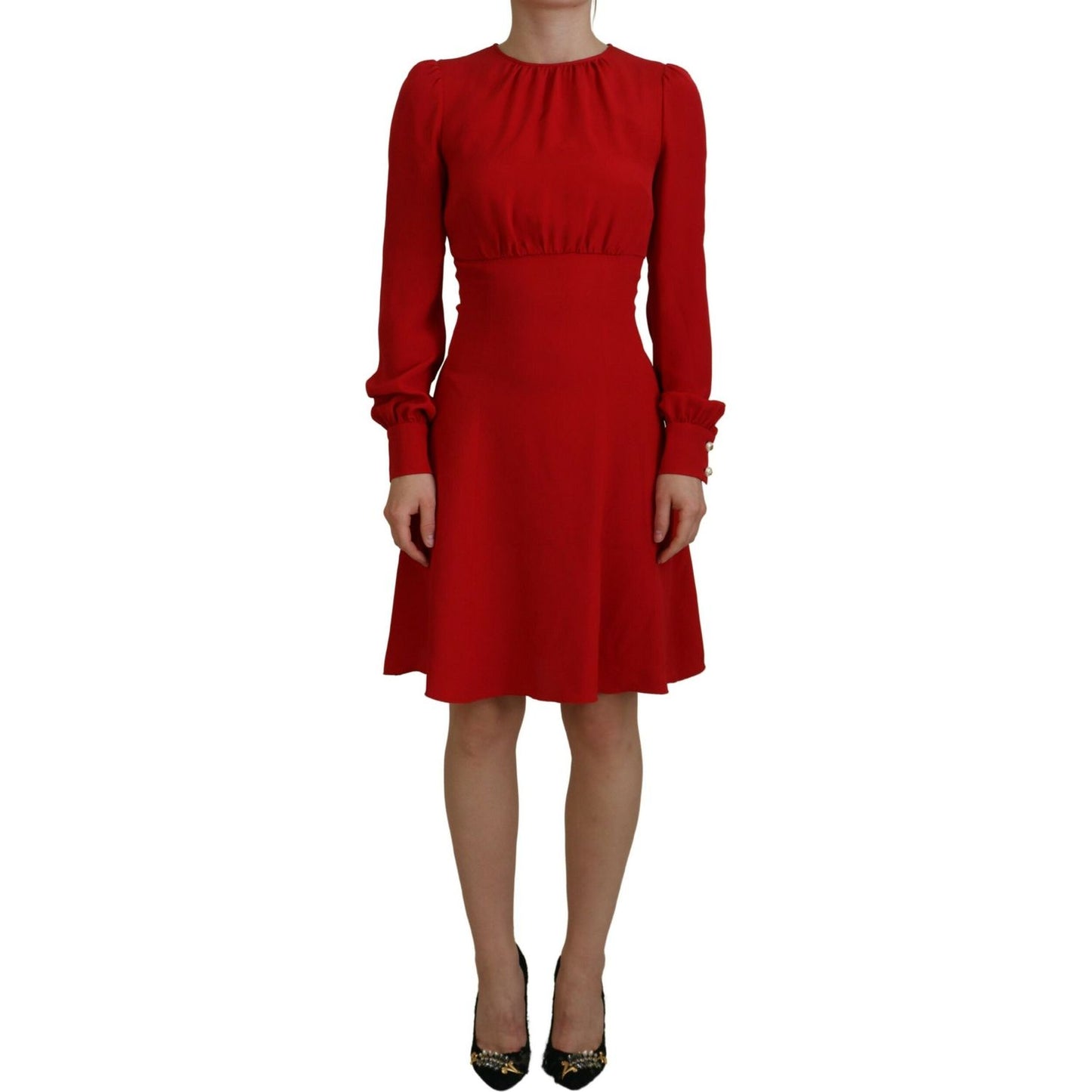 Dolce & Gabbana Elegant Red Silk A-Line Knee Length Dress elegant-red-silk-a-line-knee-length-dress