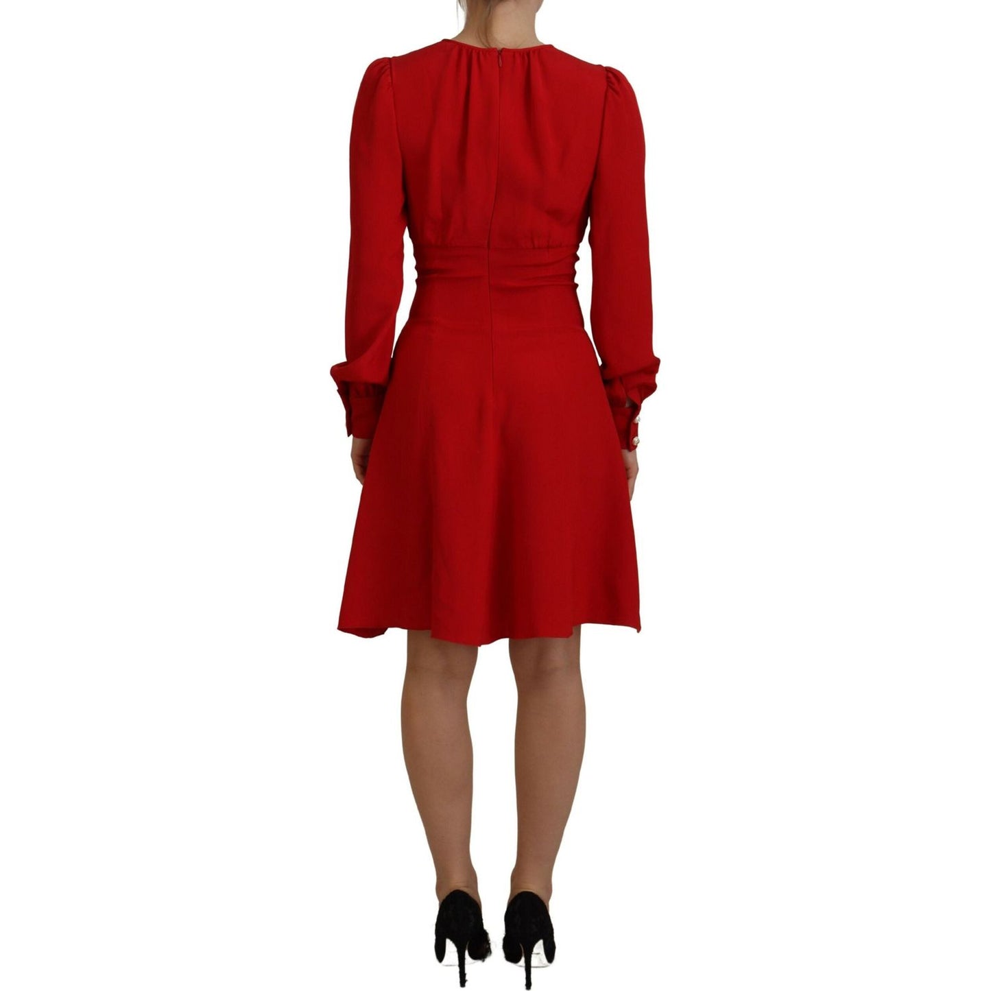 Dolce & Gabbana Elegant Red Silk A-Line Knee Length Dress elegant-red-silk-a-line-knee-length-dress