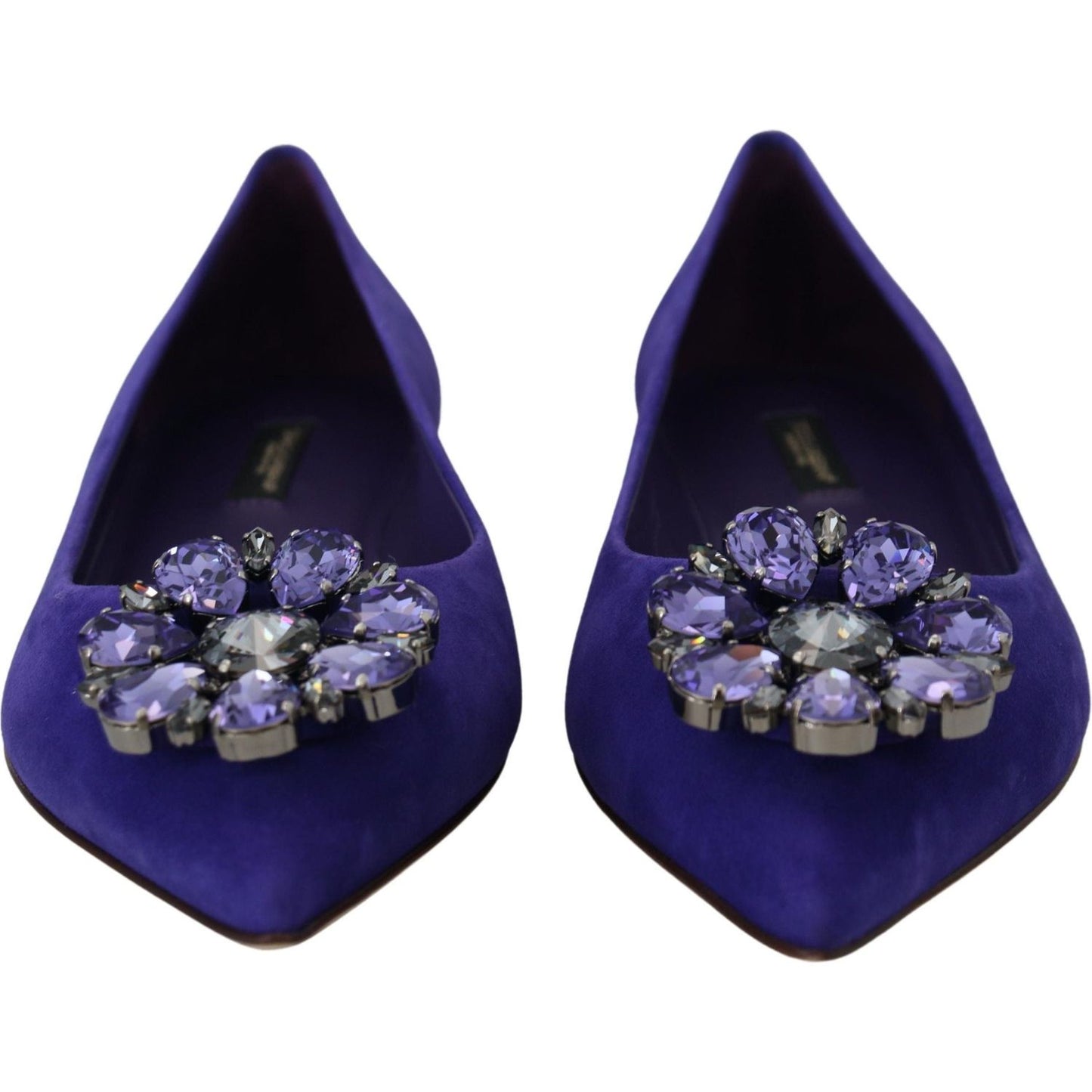 Dolce & Gabbana Embellished Crystal Purple Suede Flats purple-suede-crystals-loafers-flats-shoes