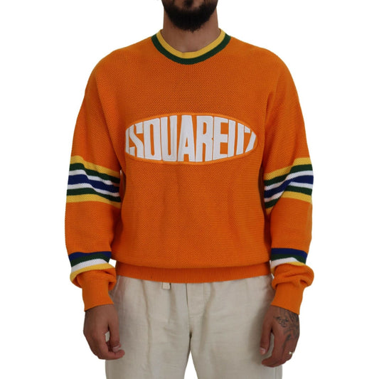 Dsquared² Orange Printed Long Sleeves Men Pullover Sweater orange-printed-long-sleeves-men-pullover-sweater