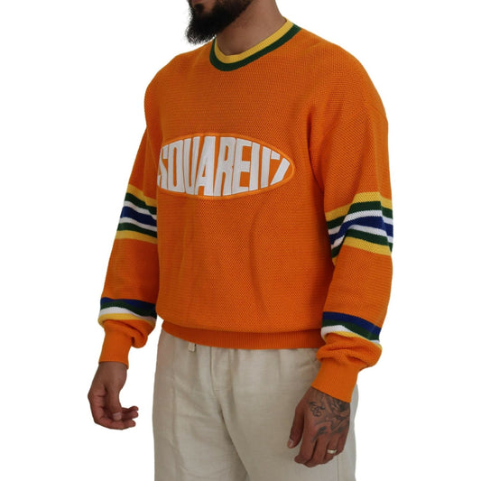 Orange Printed Long Sleeves Men Pullover Sweater