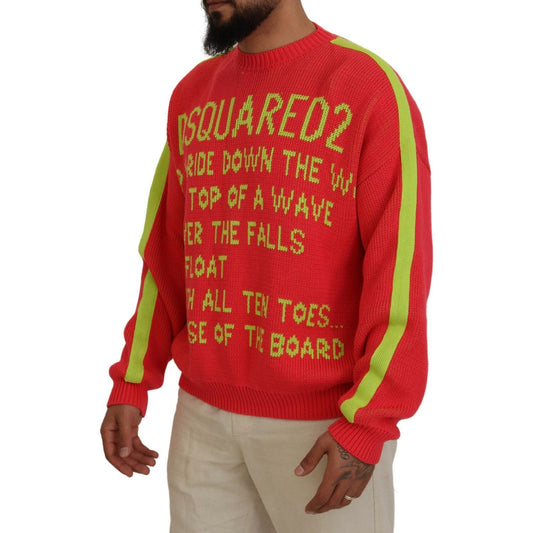 Dsquared² Orange Cotton Printed Long Sleeves Pullover Sweater orange-cotton-printed-long-sleeves-pullover-sweater