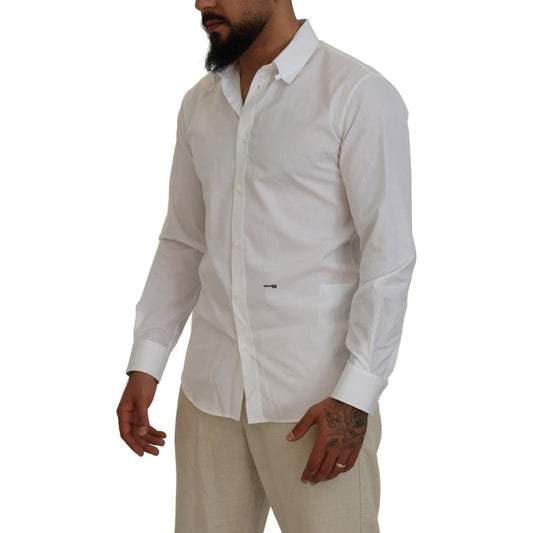 Dsquared² White Cotton Collared Long Sleeves Formal Shirt white-cotton-collared-long-sleeves-formal-shirt