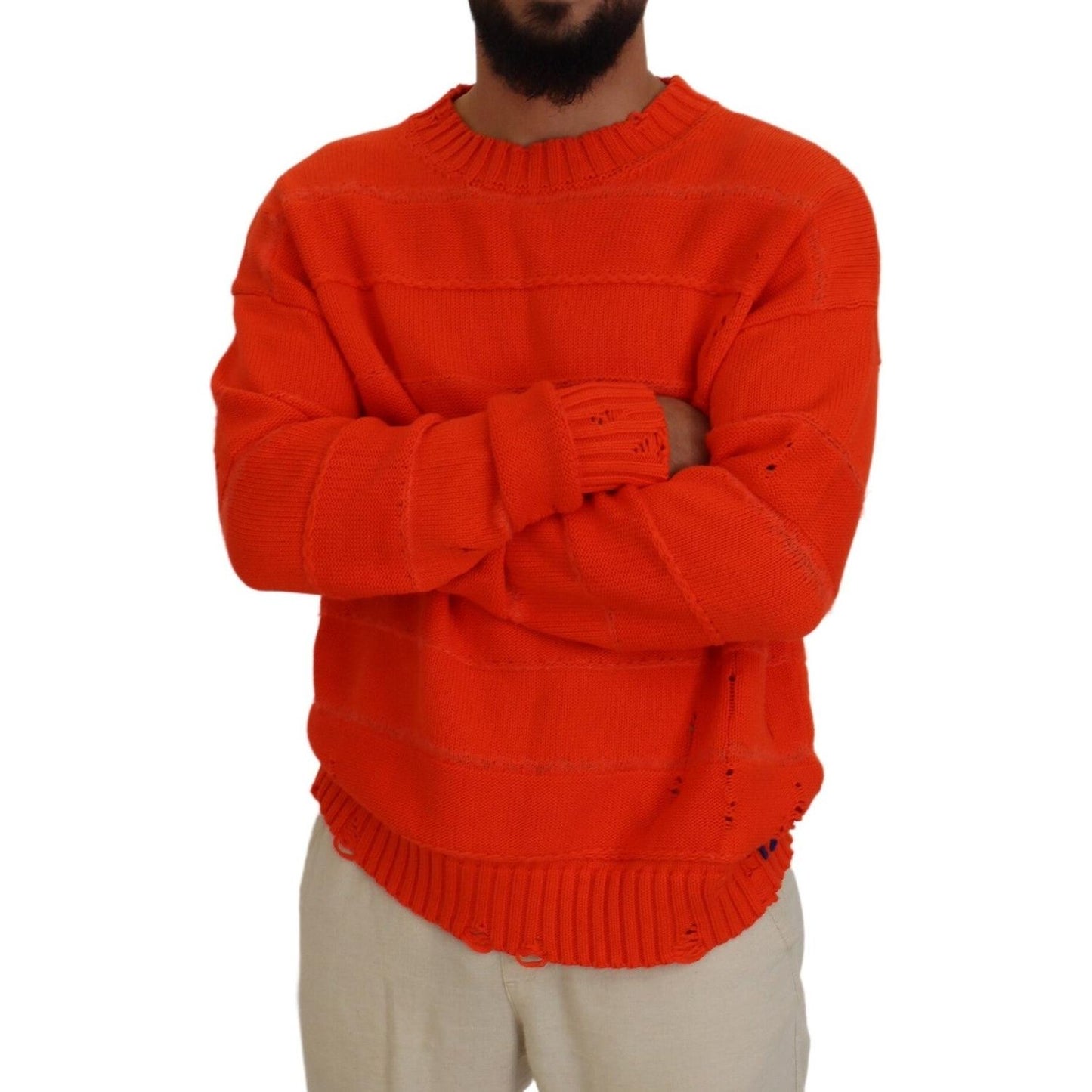 Dsquared² Orange Cotton Long Sleeves Men Pullover Sweater orange-cotton-long-sleeves-men-pullover-sweater