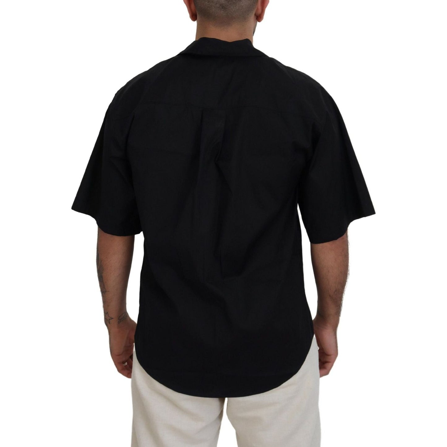Dsquared² Black Cotton Collared Logo Print Short Sleeve Shirt black-cotton-collared-logo-print-short-sleeve-shirt