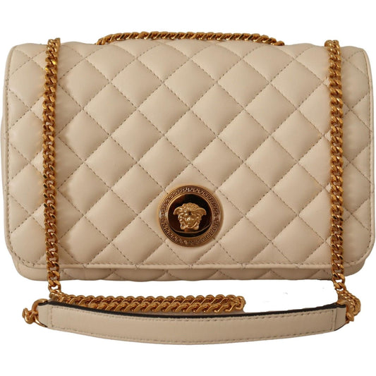 Versace | Elegant White Nappa Leather Shoulder Bag| McRichard Designer Brands   