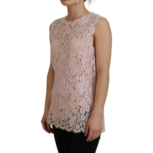 Dolce & Gabbana Elegant Sheer Lace Sleeveless Blouse in Pink pink-floral-lace-sleeveless-tank-blouse-top-1