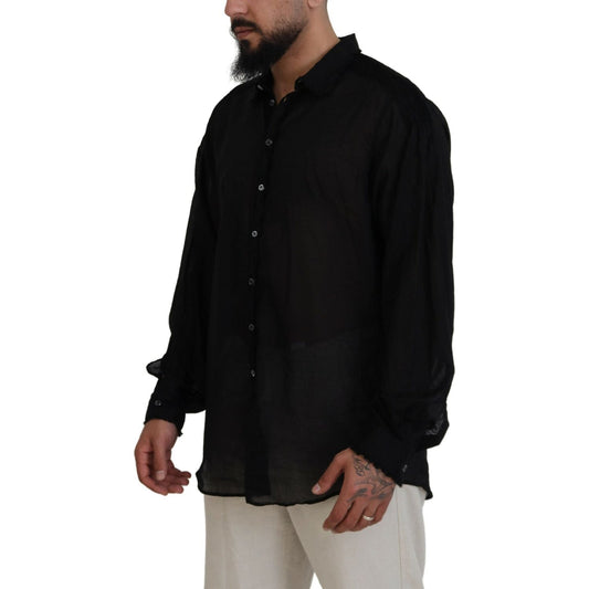 Black Cotton Collared Long Sleeves Formal Shirt