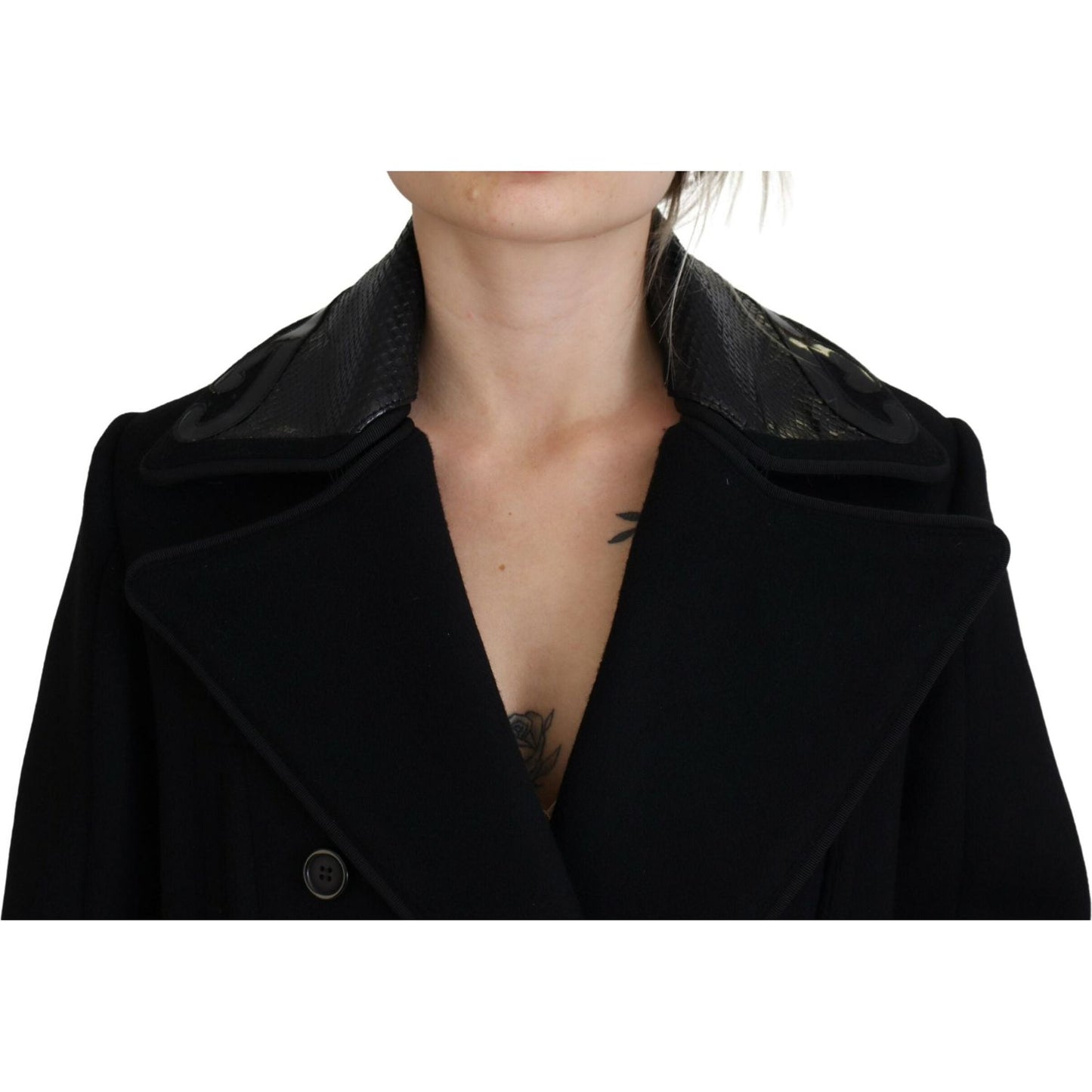 Dsquared² Black Double Breasted Long Coat Jacket black-double-breasted-long-coat-jacket