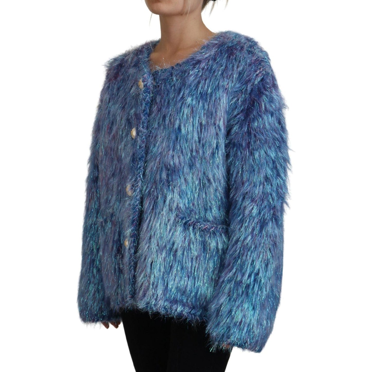 Dolce & Gabbana Elegant Multicolor Long Sleeve Jacket multicolor-polyester-fringes-coat-jacket