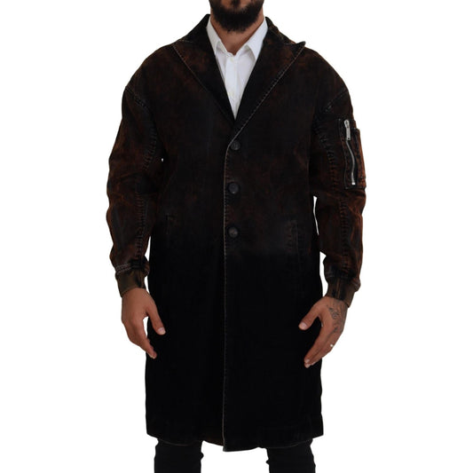 Dsquared² Brown Full Button Men Long Coat Cotton Jacket brown-full-button-men-long-coat-cotton-jacket