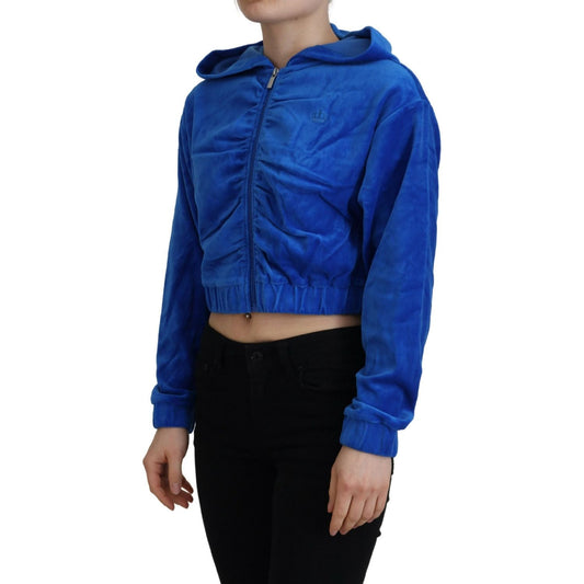 Juicy Couture | Glam Hooded Zip Cropped Sweater in Blue| McRichard Designer Brands   