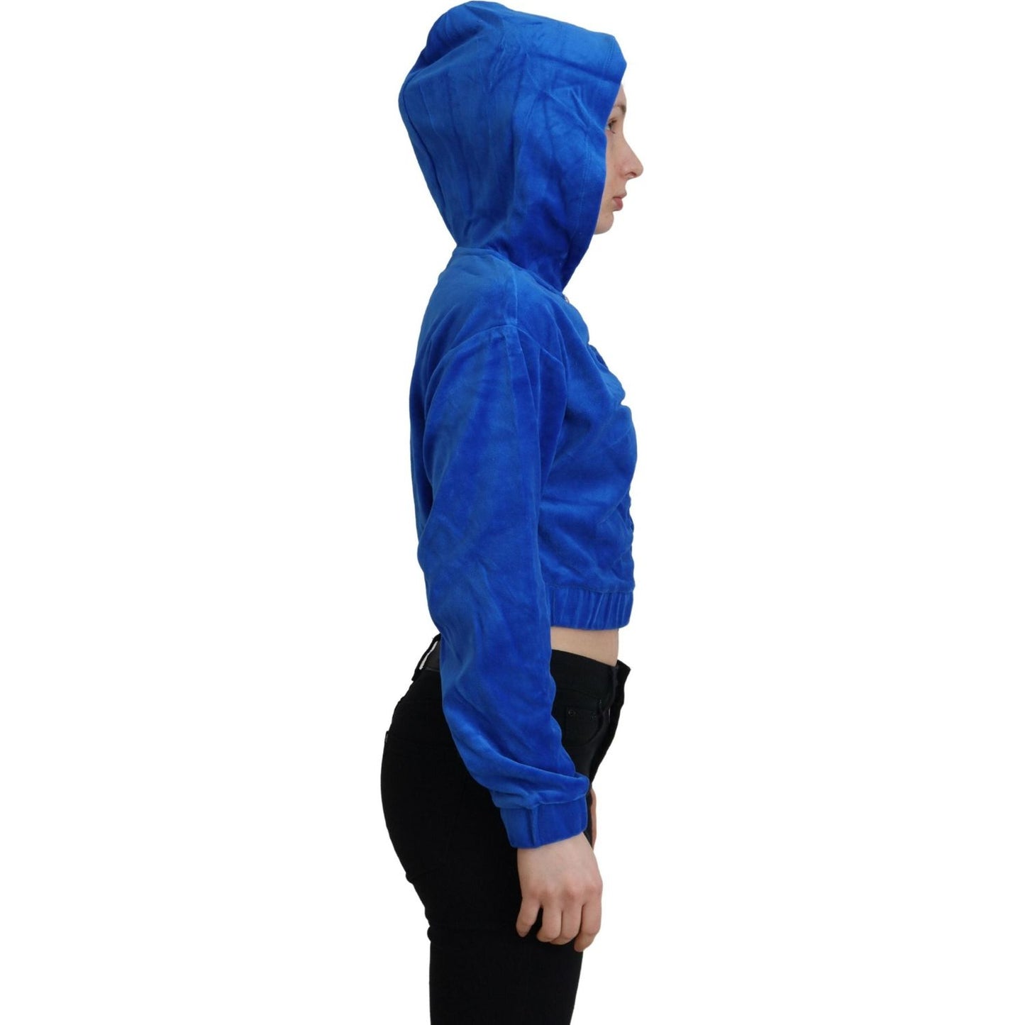 Juicy Couture Glam Hooded Zip Cropped Sweater in Blue blue-cotton-full-zip-cropped-hooded-sweatshirt-sweater
