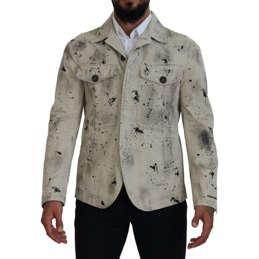 Dsquared² Off White Black Splash Print Casual Denim Jacket off-white-black-splash-print-casual-denim-jacket-1