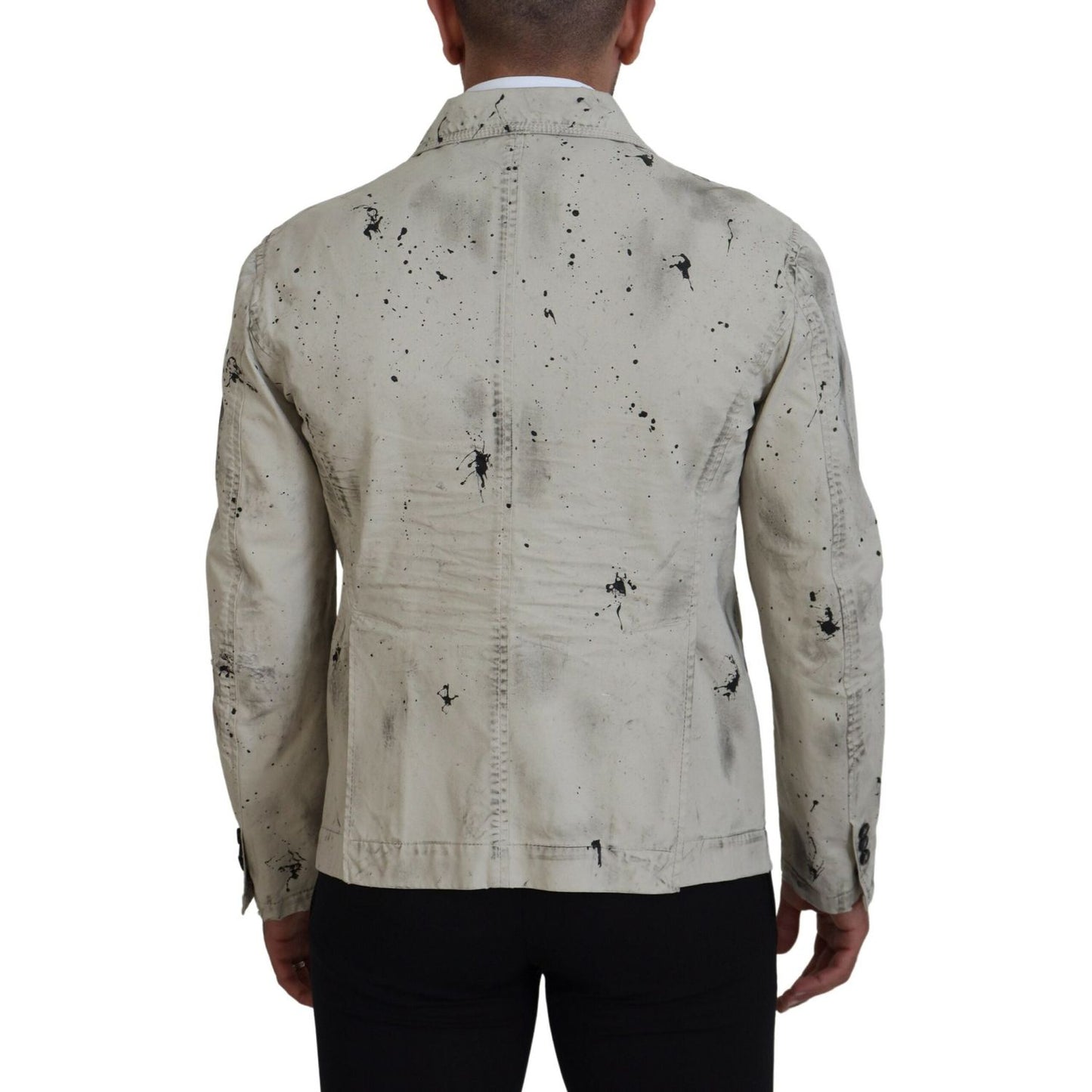 Dsquared² Off White Black Splash Print Casual Denim Jacket off-white-black-splash-print-casual-denim-jacket-1