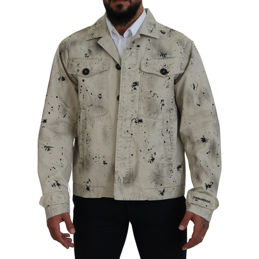 Dsquared² Off White Black Splash Print Casual Denim Jacket off-white-black-splash-print-casual-denim-jacket