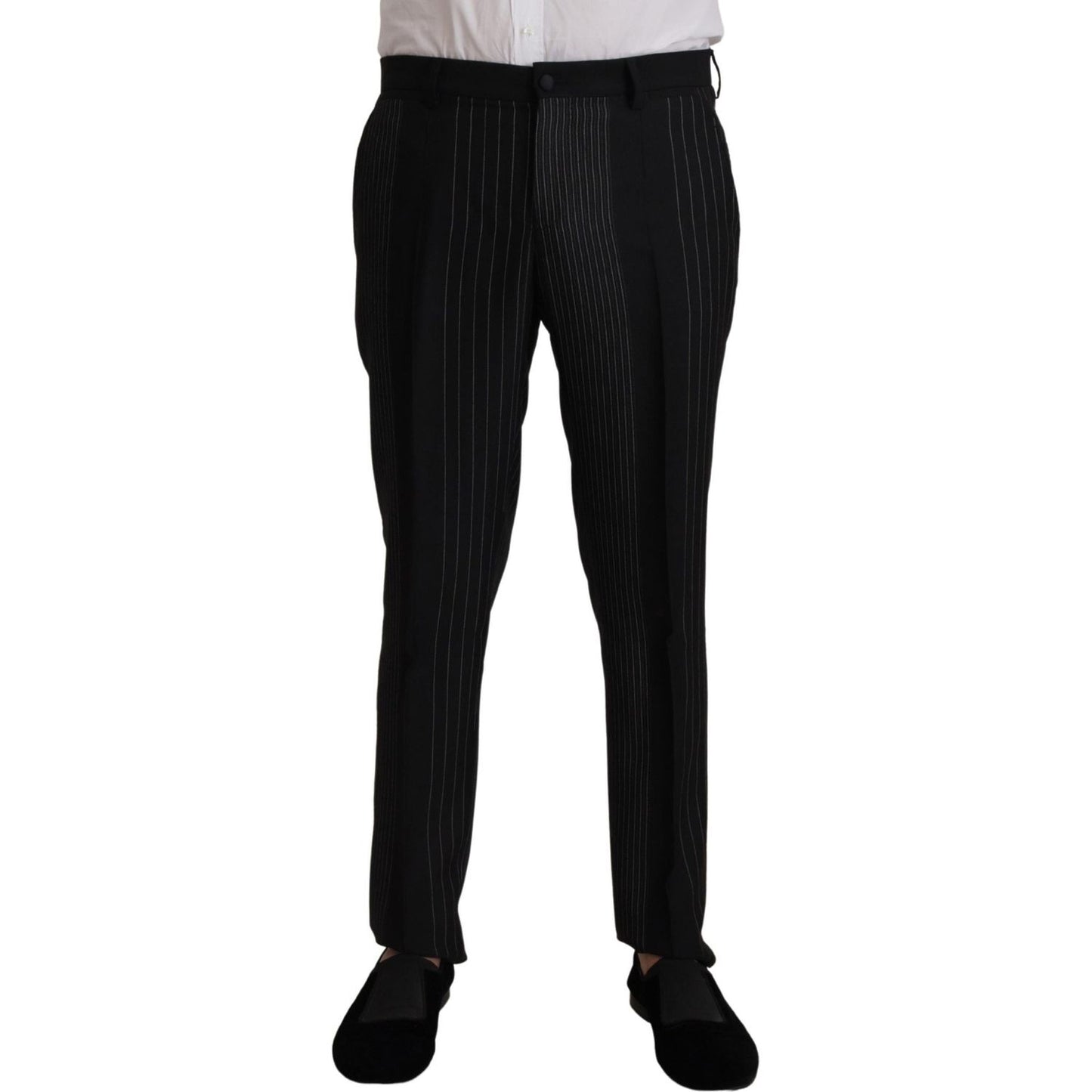 Dolce & Gabbana Elegant Black Striped Slim Fit Two-Piece Suit black-stripes-rayon-formal-2-piece-suit