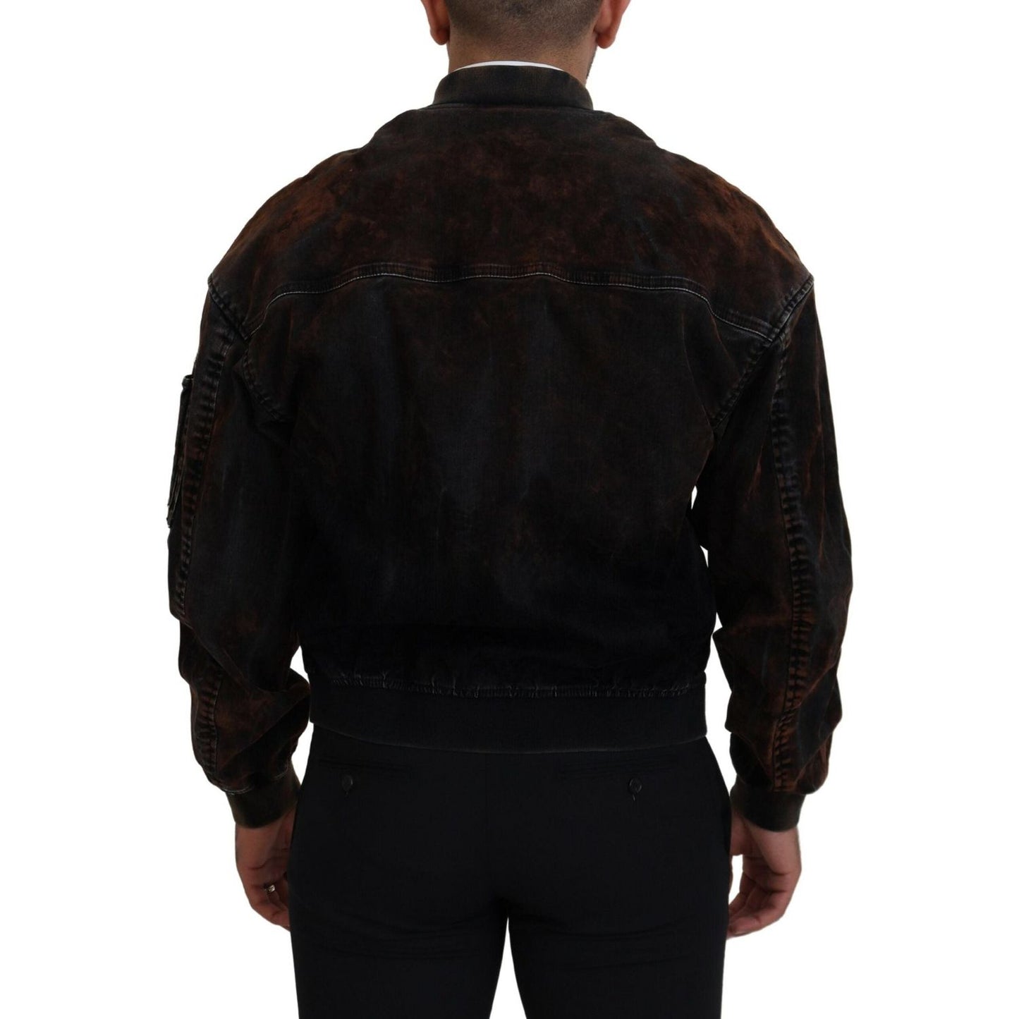 Dsquared² Brown Cotton Bomber Zipper Pocket Sleeves Jacket brown-cotton-bomber-zipper-pocket-sleeves-jacket