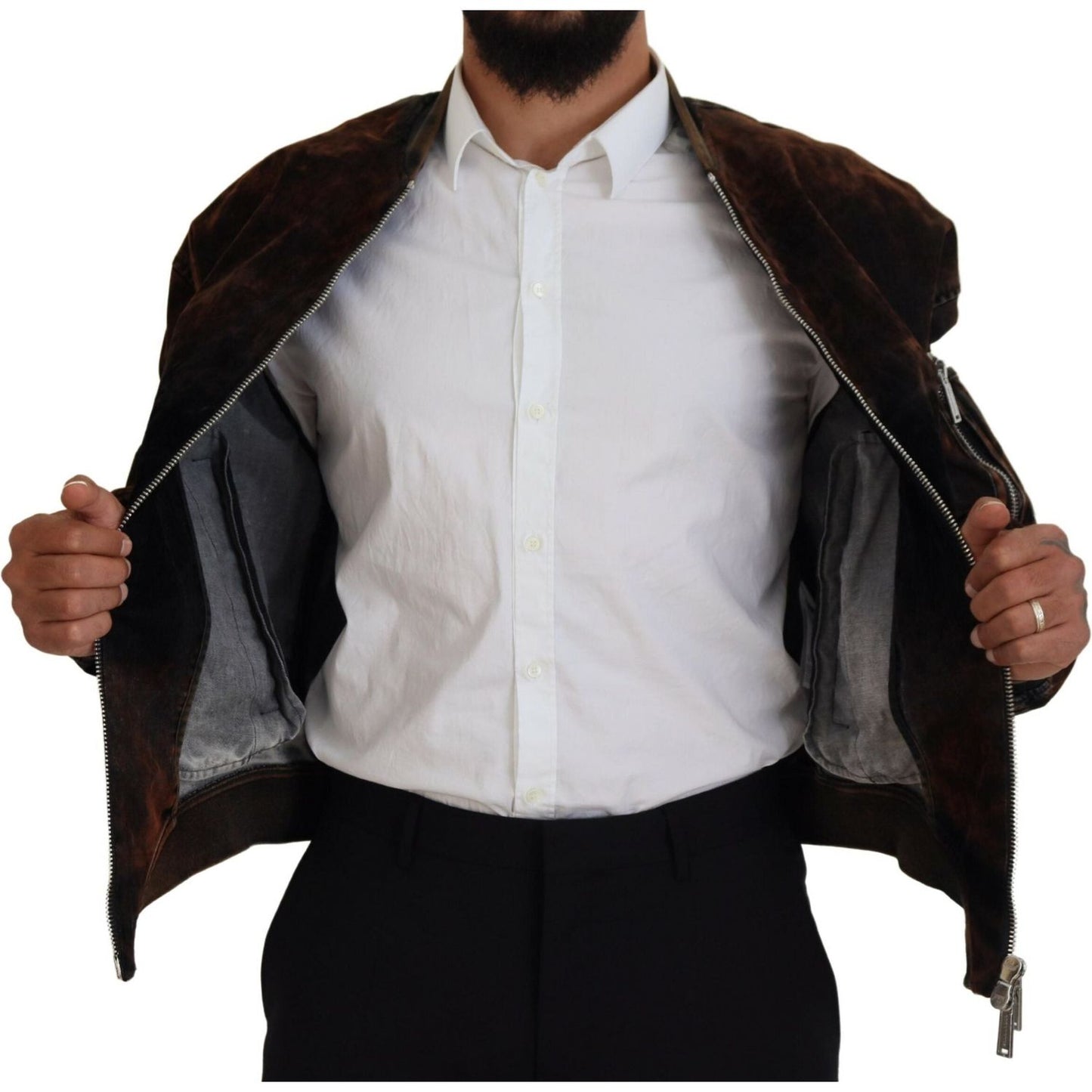 Dsquared² Brown Cotton Bomber Zipper Pocket Sleeves Jacket brown-cotton-bomber-zipper-pocket-sleeves-jacket