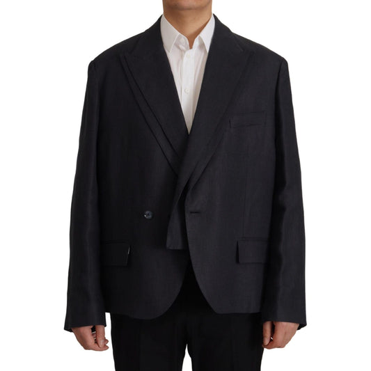Dolce & Gabbana Sleek Double Breasted Navy Linen Blazer blue-linen-formal-mens-blazer-jacket