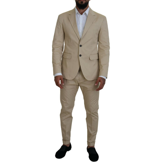 Dsquared² Beige Cotton Single Breasted 2 Piece CIPRO Suit beige-cotton-single-breasted-2-piece-cipro-suit