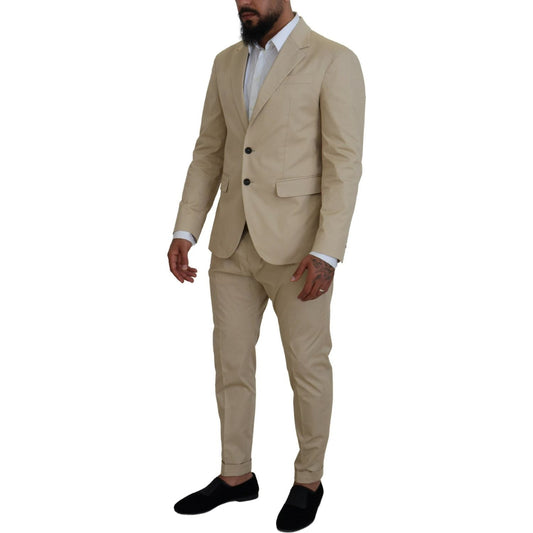 Dsquared² Beige Cotton Single Breasted 2 Piece CIPRO Suit beige-cotton-single-breasted-2-piece-cipro-suit
