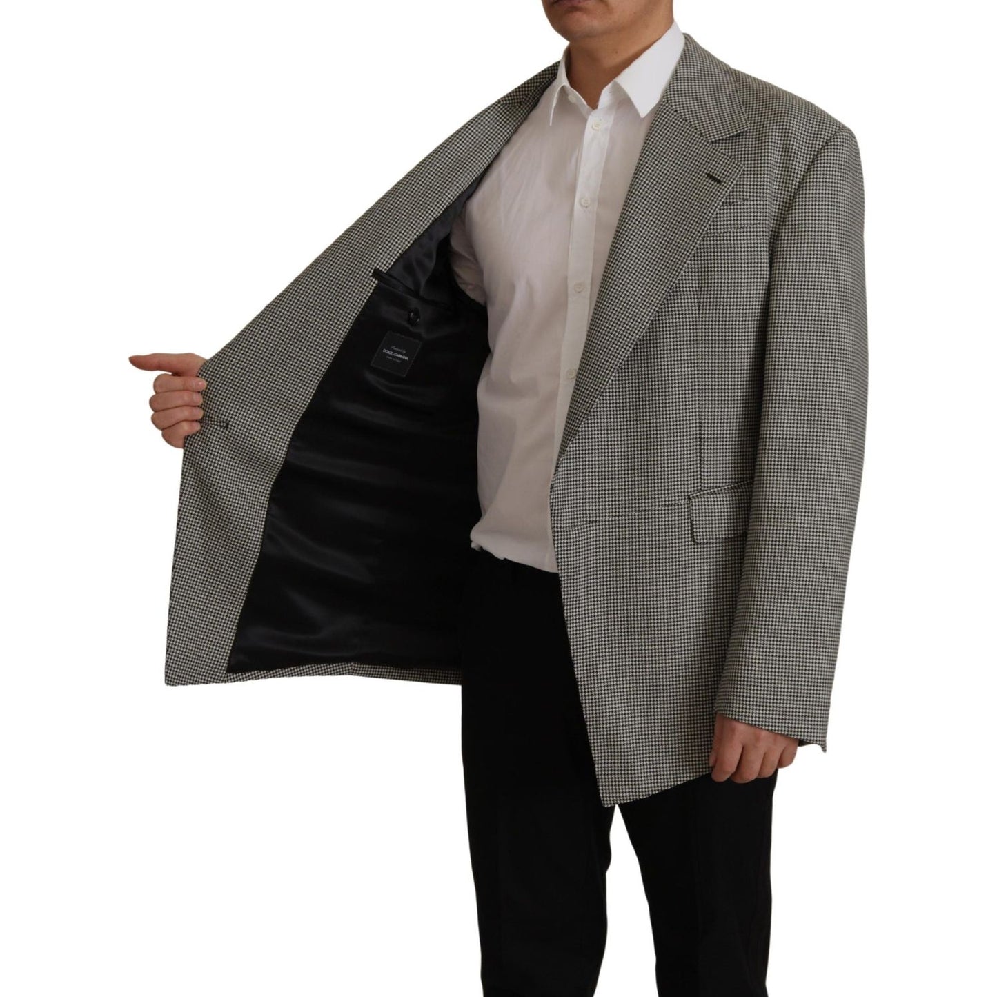 Dolce & Gabbana Elegant Gray Checkered Wool Blazer gray-checkered-single-breasted-jacket-blazer