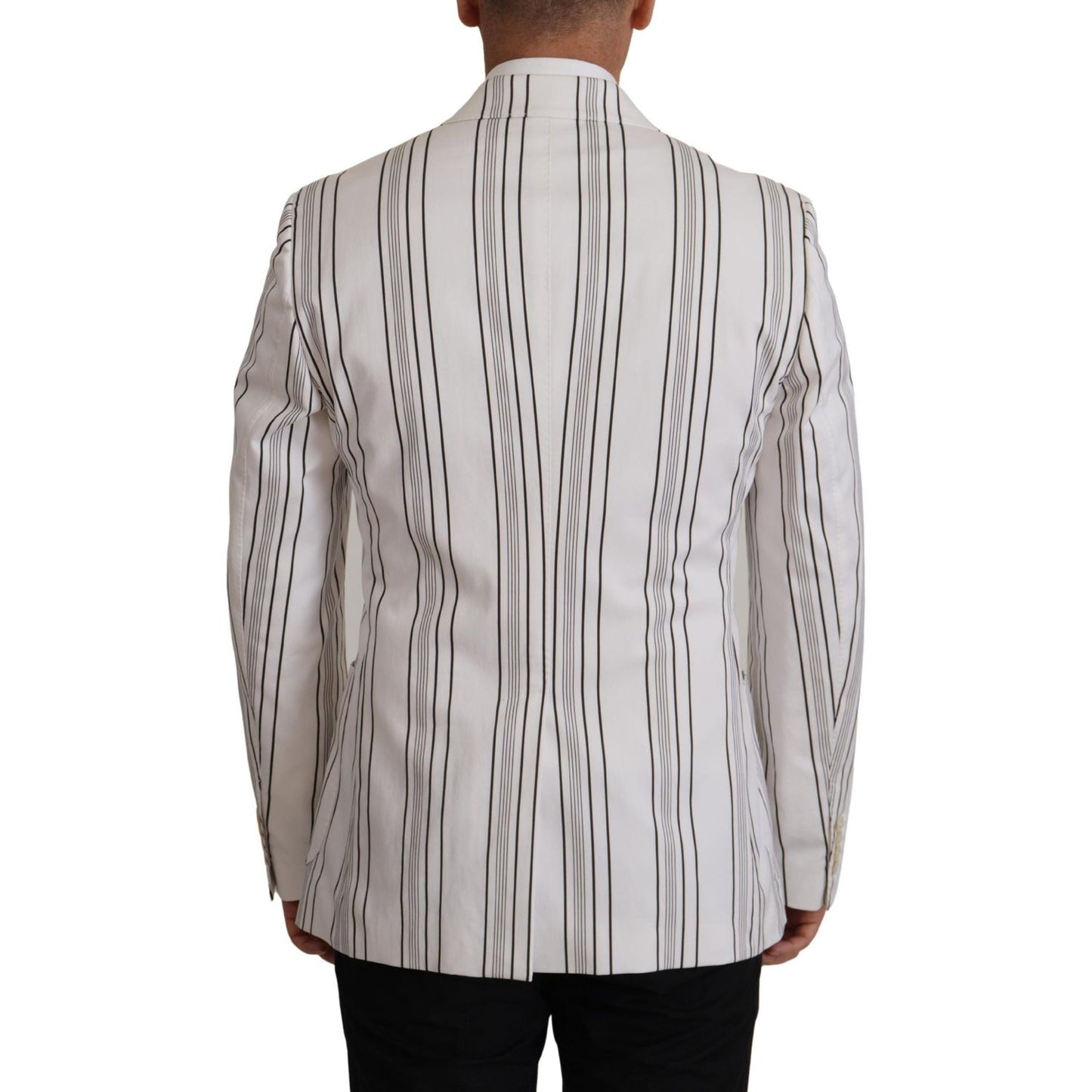Dolce & Gabbana Elegant Striped Cotton Blend Blazer white-stripes-cotton-single-breasted-blazer