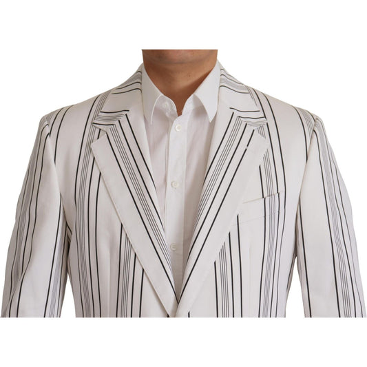 Dolce & Gabbana Elegant Striped Cotton Blend Blazer white-stripes-cotton-single-breasted-blazer