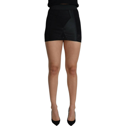 Dolce & Gabbana Elegant High Waist Mini Underskirt black-mini-short-lace-stretch-skirt