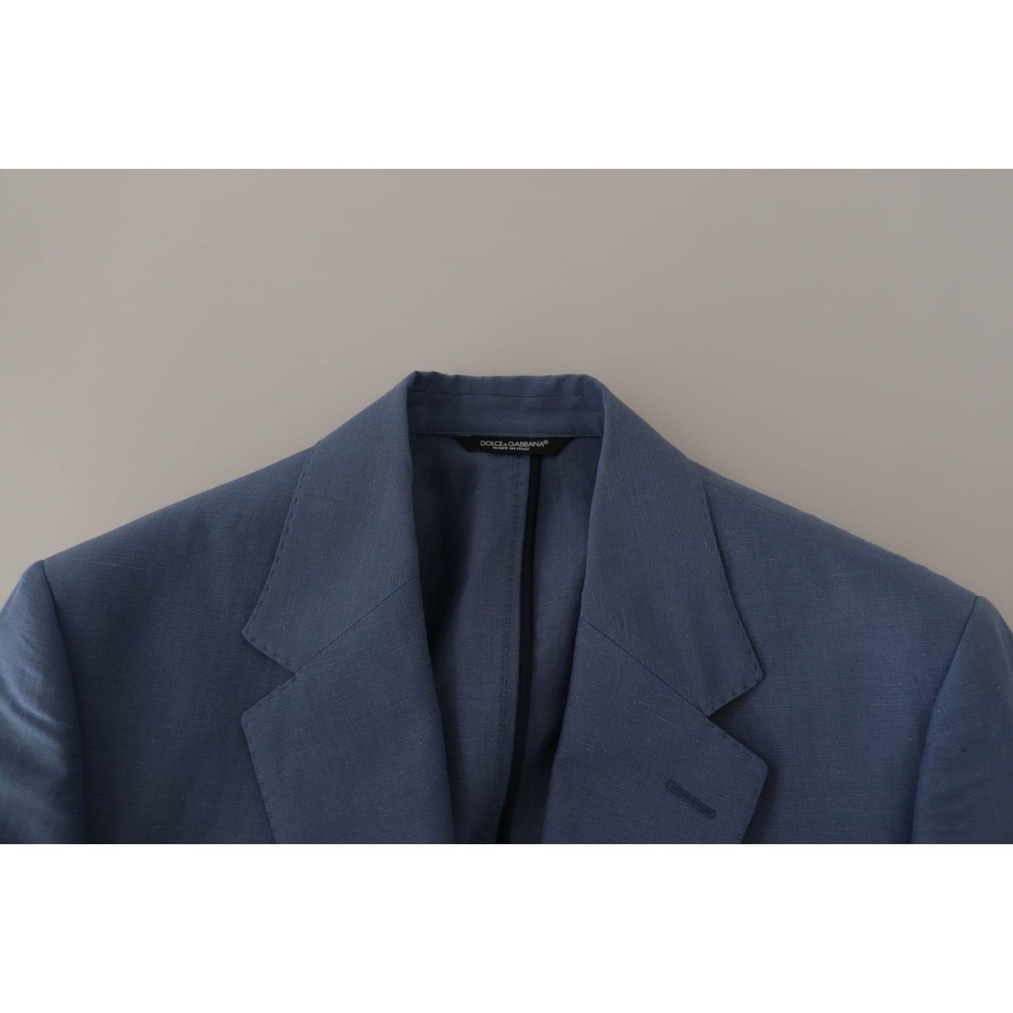 Dolce & Gabbana Elegant Single Breasted Linen Jacket blue-single-breasted-logo-blazer-jacket