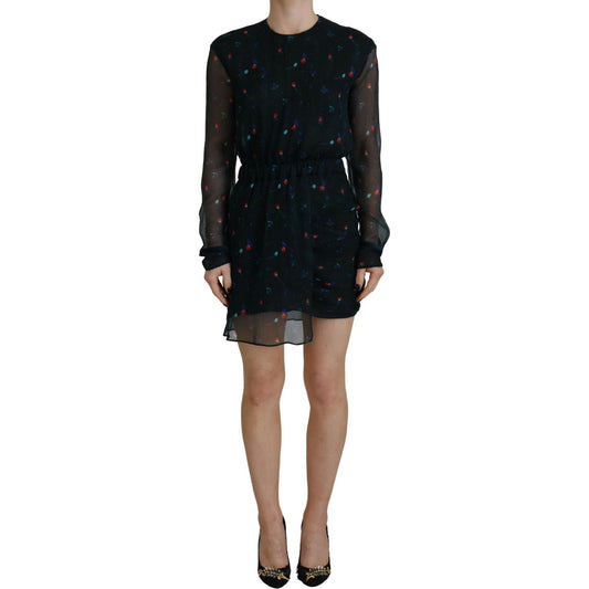 Dsquared² Black Floral Silk Long Sleeves Sheath Mini Dress black-floral-silk-long-sleeves-sheath-mini-dress