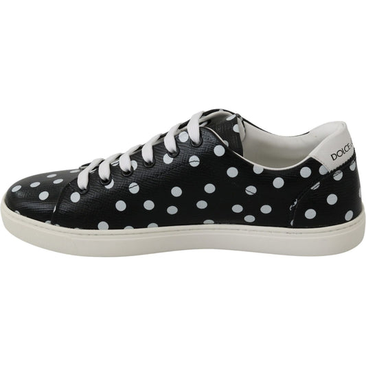 Dolce & Gabbana Black Polka Dotted Leather Sneakers black-leather-polka-dots-sneakers-shoes