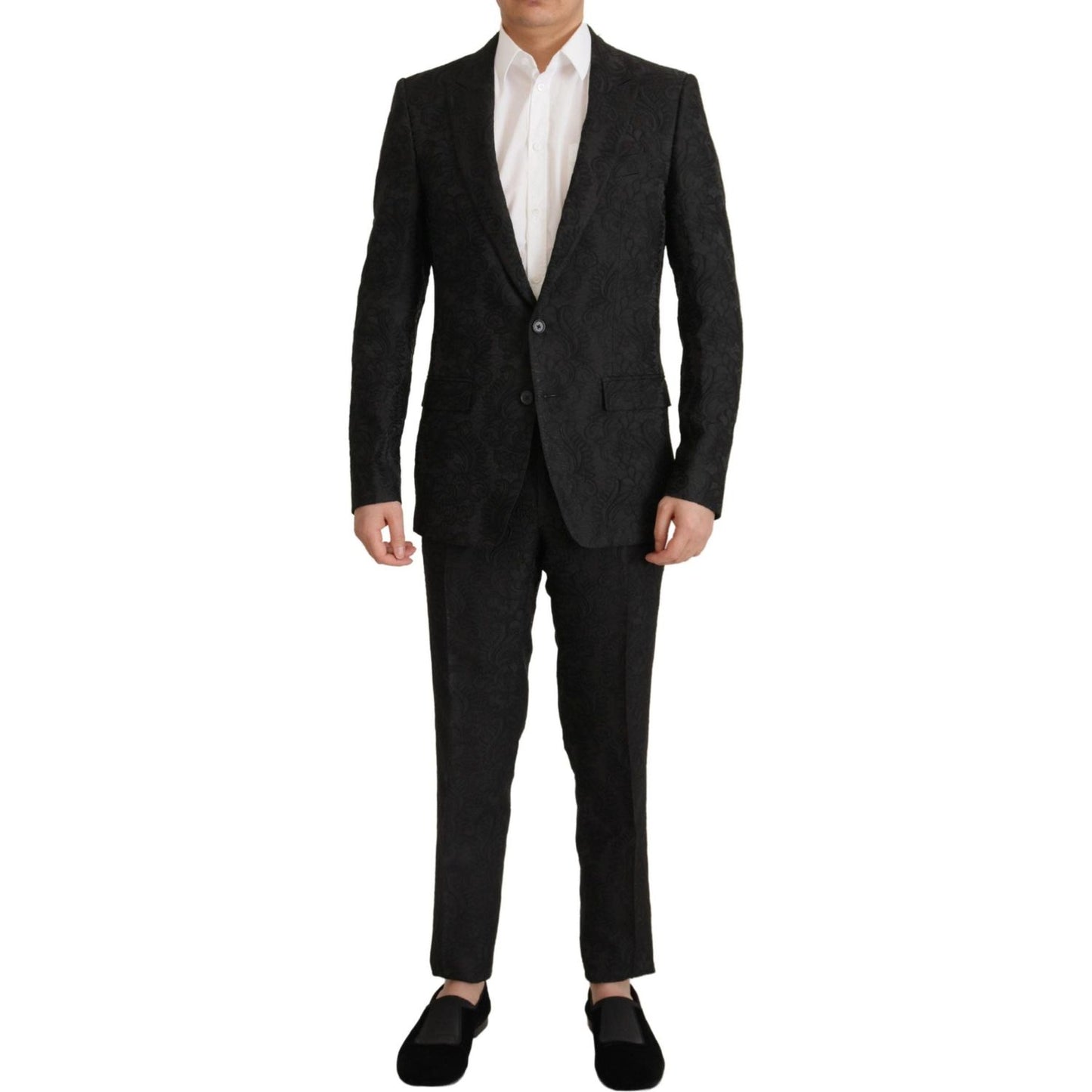 Dolce & Gabbana Glittering Black Martini Suit Set black-brocade-formal-2-piece-martini-suit