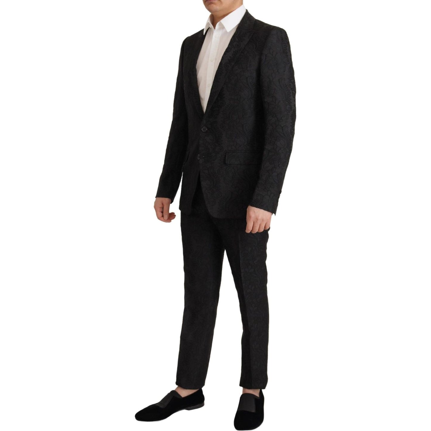 Dolce & Gabbana Glittering Black Martini Suit Set black-brocade-formal-2-piece-martini-suit
