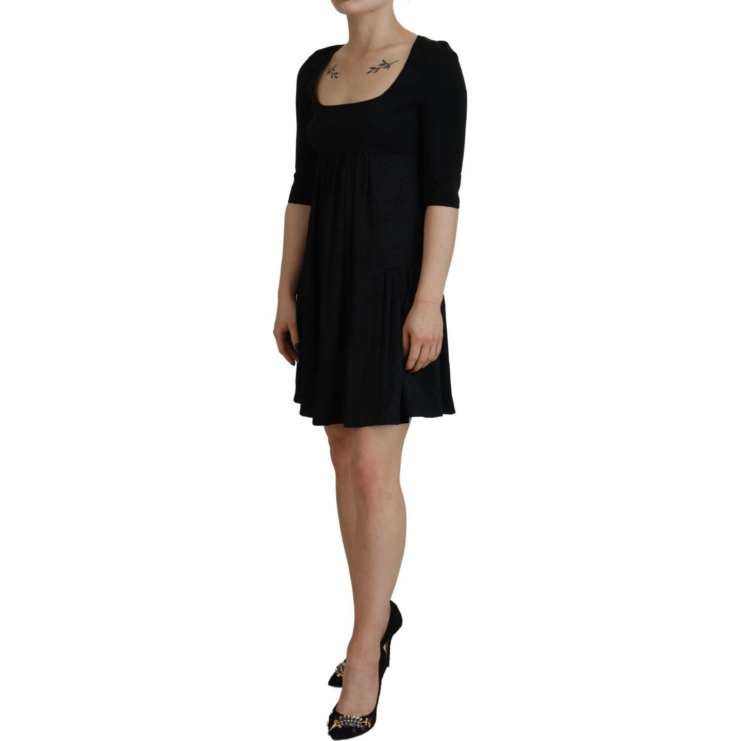 Dsquared² Black Acetate Short Sleeves A-line Sheath Dress black-acetate-short-sleeves-a-line-sheath-dress