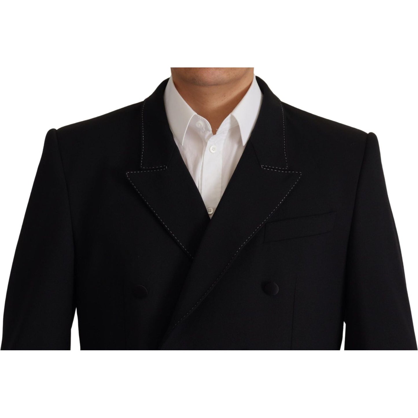 Dolce & Gabbana Elegant Double Breasted Wool Blazer black-double-breasted-coat-blazer-jacket