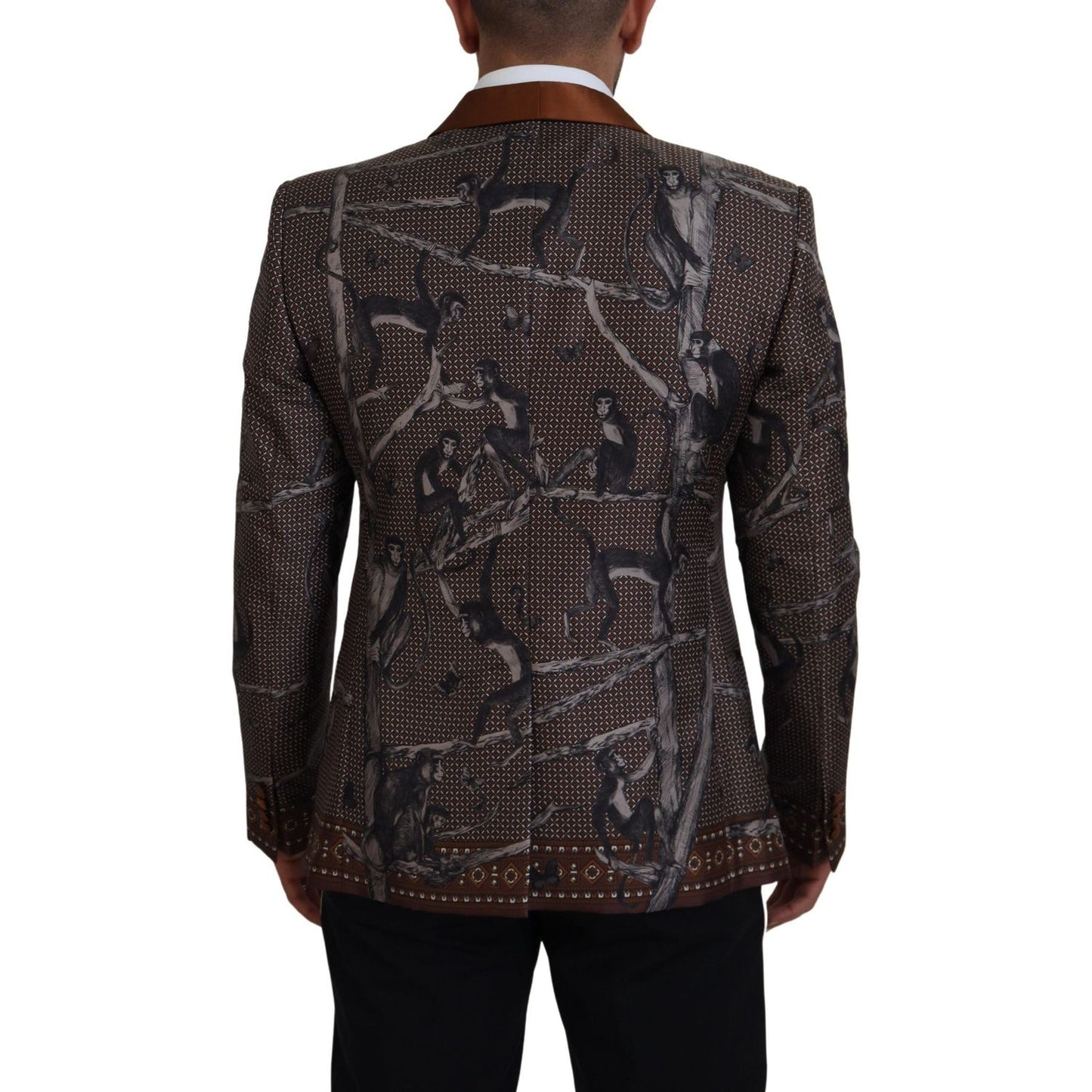 Dolce & Gabbana | Elegant Bronze Brown Monkey Print Silk Blazer| McRichard Designer Brands   