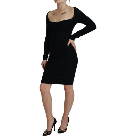 Dsquared² Black Viscose Long Sleeves Bodycon Sheath Dress black-viscose-long-sleeves-bodycon-sheath-dress