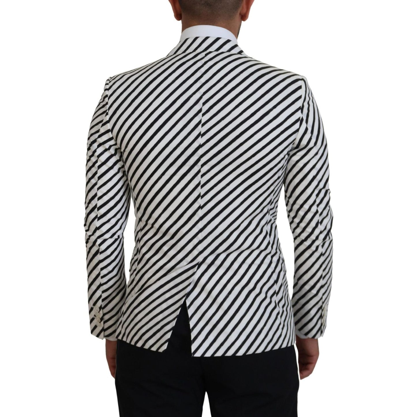 Elegant White Striped Single Breasted Blazer