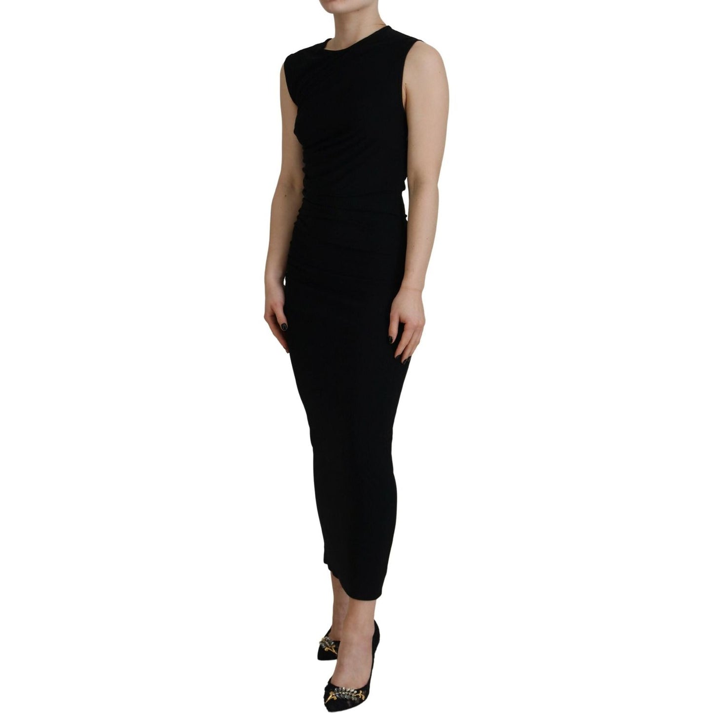 Dsquared² Black Viscose Sleeveless Ruched Maxi Dress black-viscose-sleeveless-ruched-maxi-dress