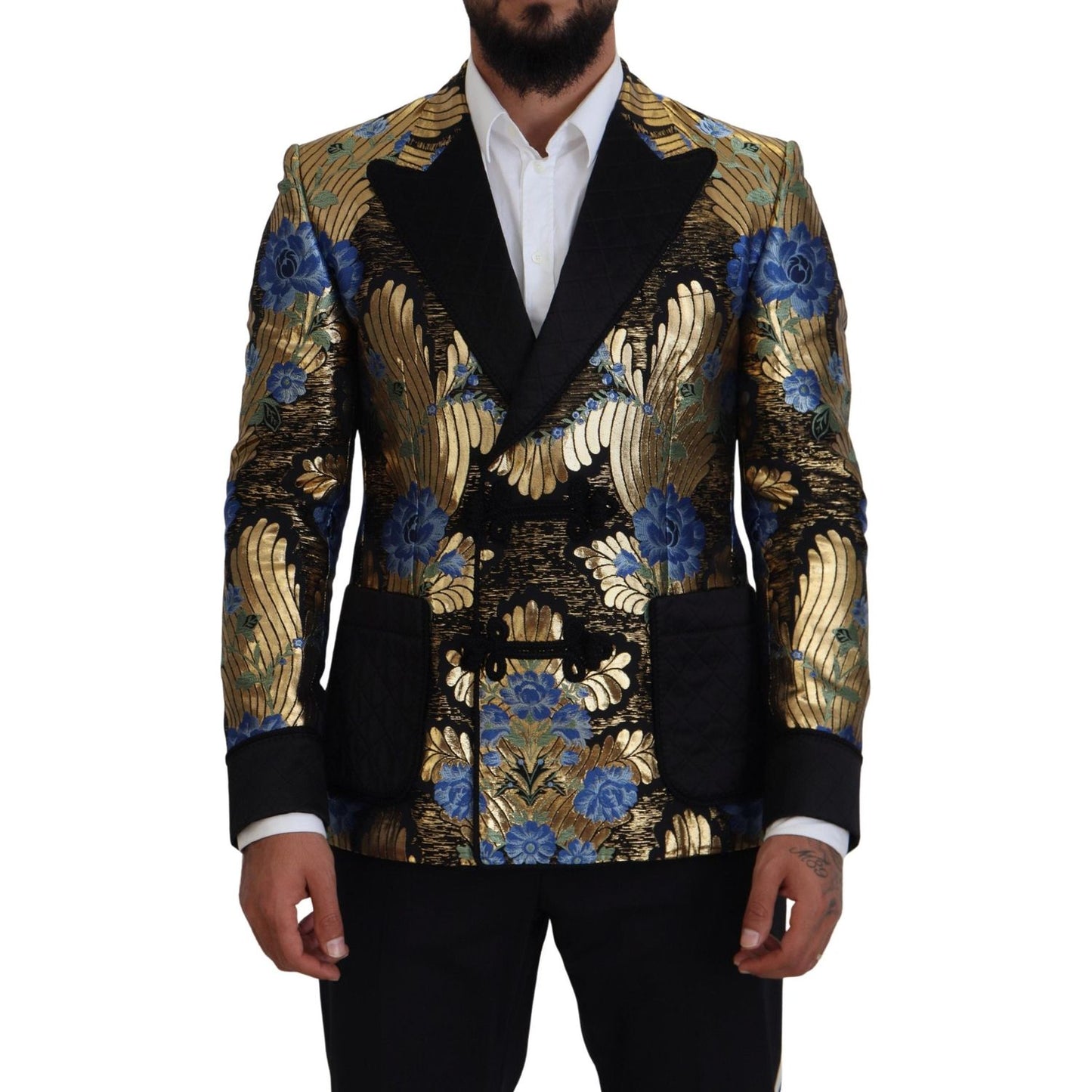 Dolce & Gabbana Elegant Floral Evening Party Blazer gold-lurex-double-breasted-jacket-blazer