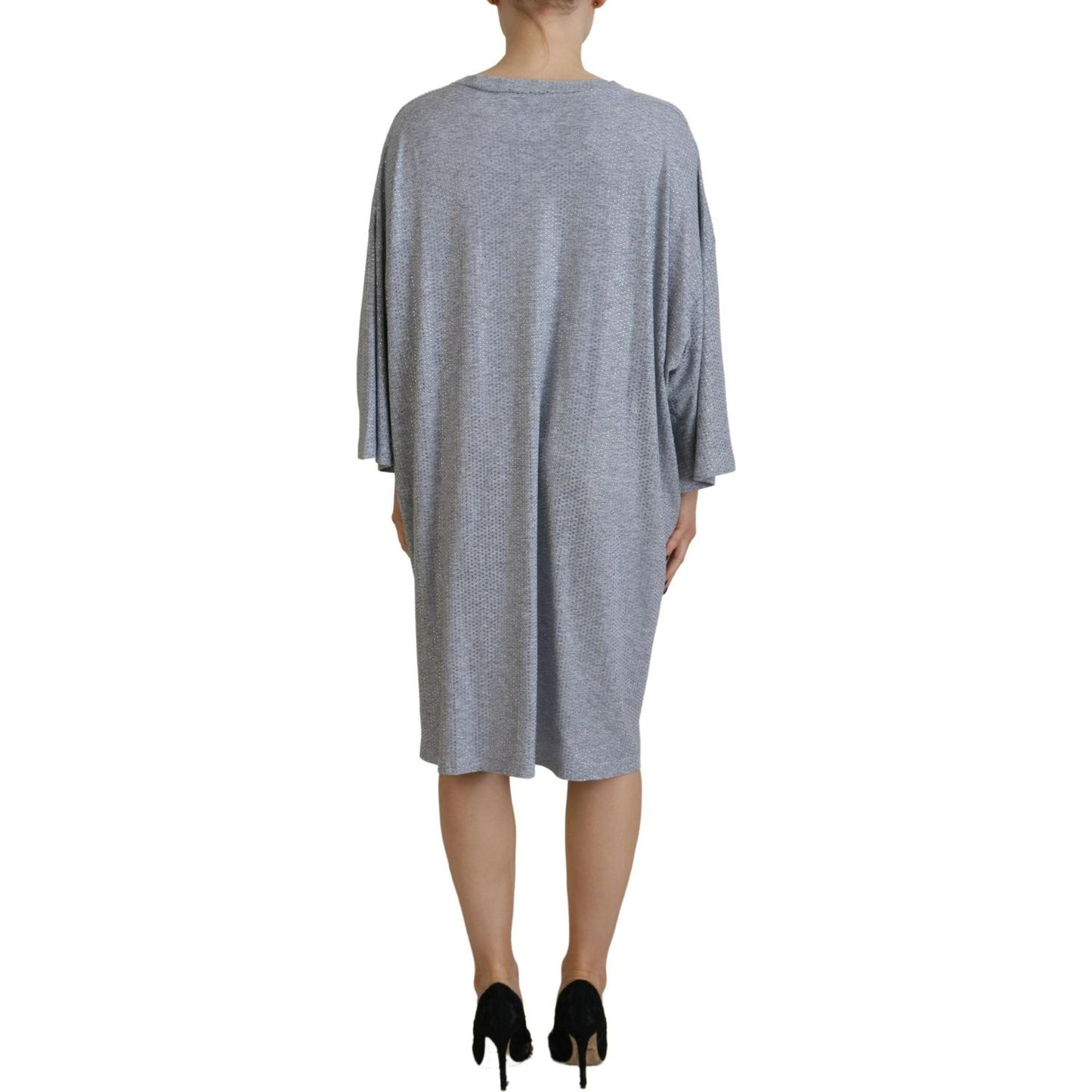 Dsquared² Gray Crystal Embellished Cotton Long Sleeves Dress gray-crystal-embellished-cotton-long-sleeves-dress